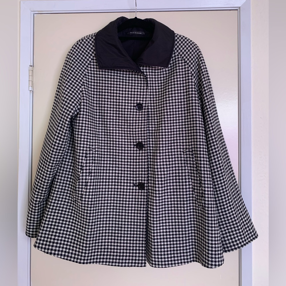 Talbots Black & White Reversible Herringbone Coat